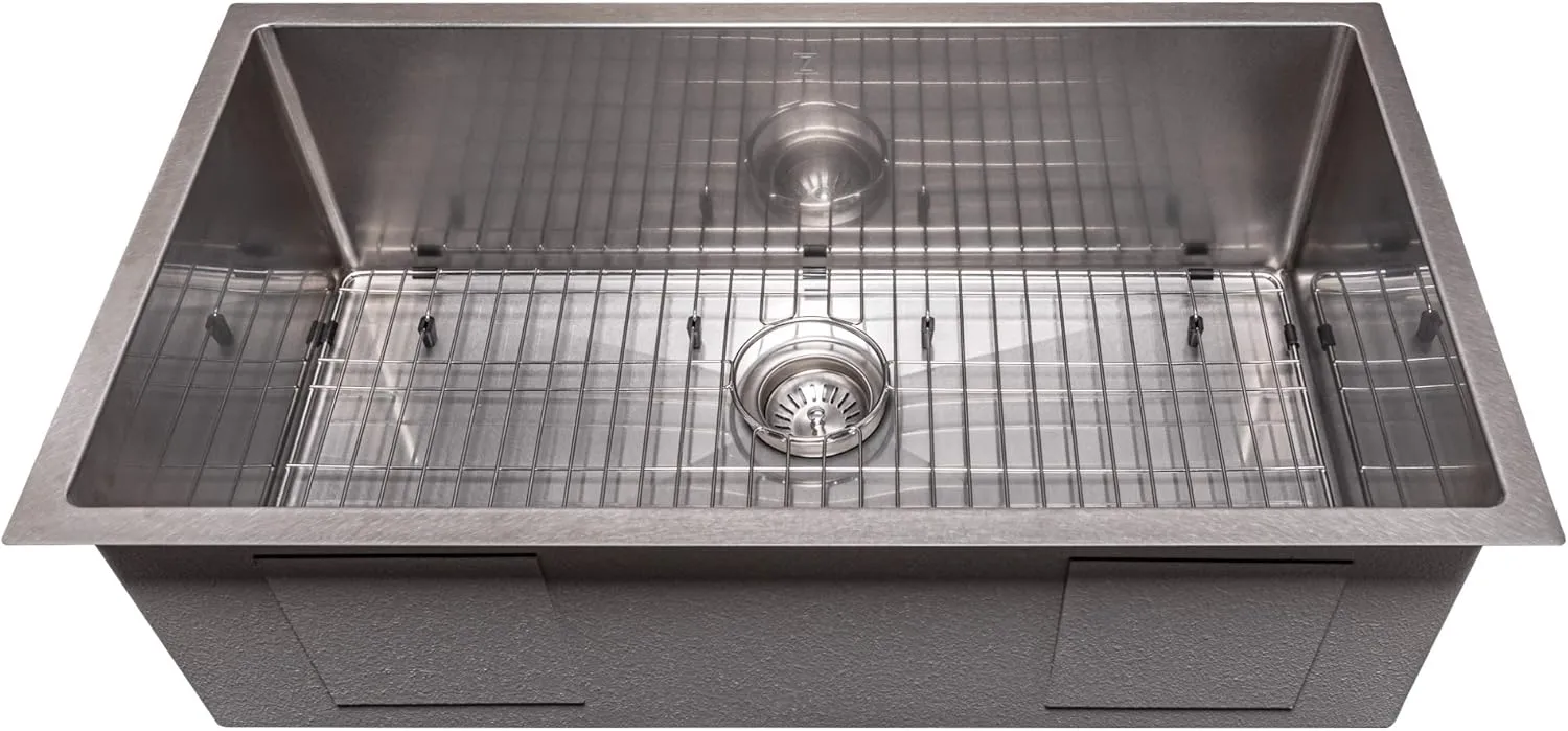 ZLINE 33 in. Meribel Undermount Single Bowl Satin Stainless Steel Kitchen Sink with Bottom Grid (SRS-33S)