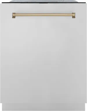 ZLINE Autograph Edition 24" 3rd Rack Top Touch Control Tall Tub Dishwasher in Stainless Steel with Champagne Bronze Handle, 51dBa (DWMTZ-304-24-CB)