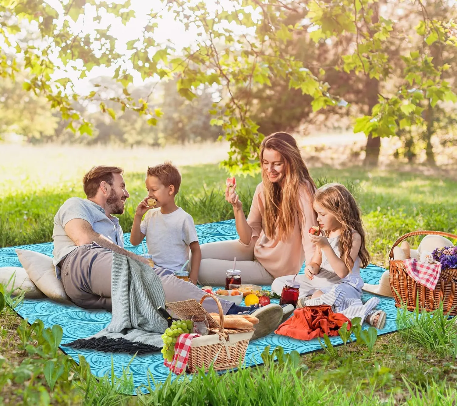 ZOMAKE Picnic Blanket - Waterproof, Foldable, Sandproof - 79"x79" Concert, Beach, Yard, Outdoor Grass Blanket - Large (Peacock Blue)